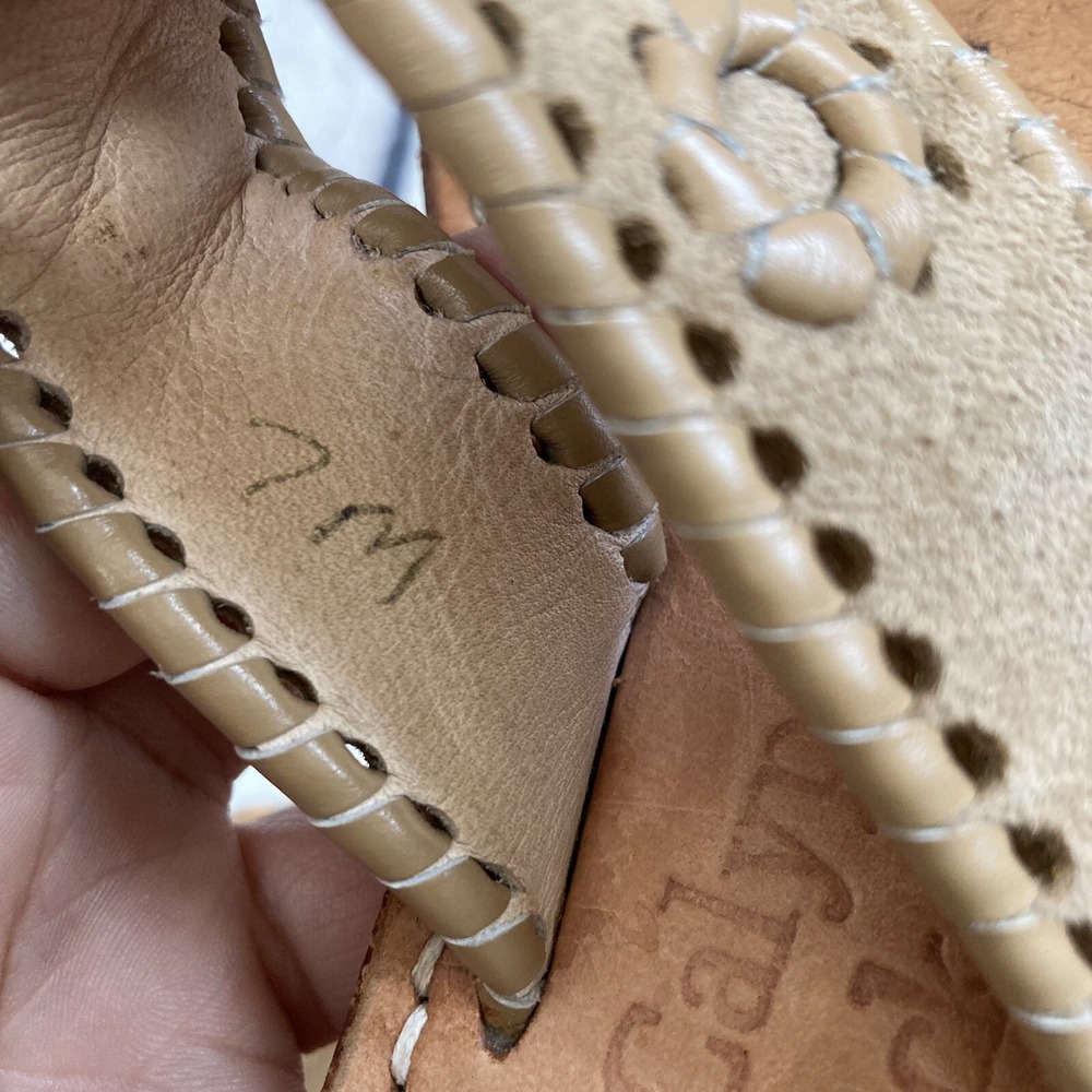 Calypso By Jack Rogers Sandal Womens Size 7 Leather thong Slip On Natural Flat - Picture 8 of 8